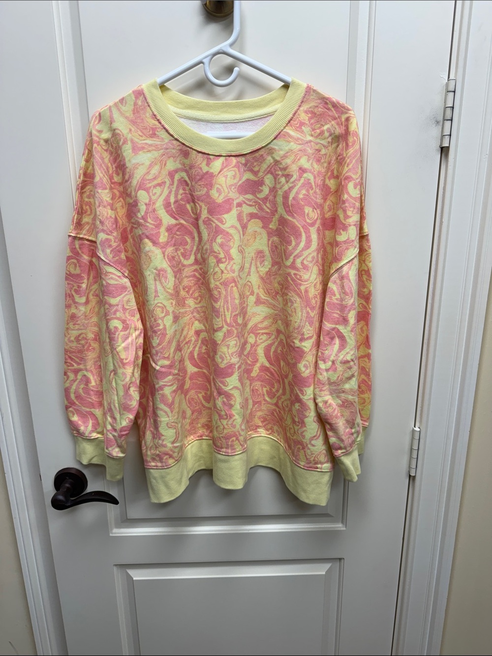 BO Pink and Pale Yellow Swirl Crewneck Sweater